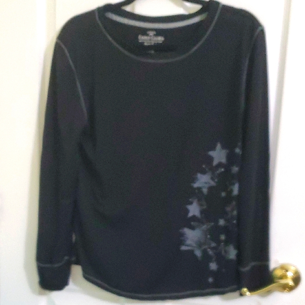 Faded Glory Black Silver Stars Design Cosmos Emo Long Sleeve Tee